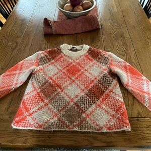 Maje Orange Fluffy Diamond Jacquard Pullover